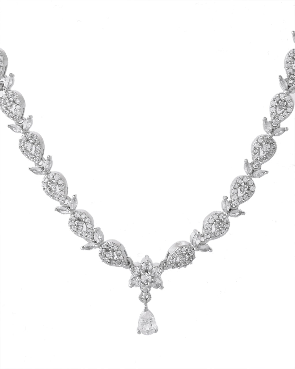 VOJ Silver Plated AD Studded Classic Jewellery Set