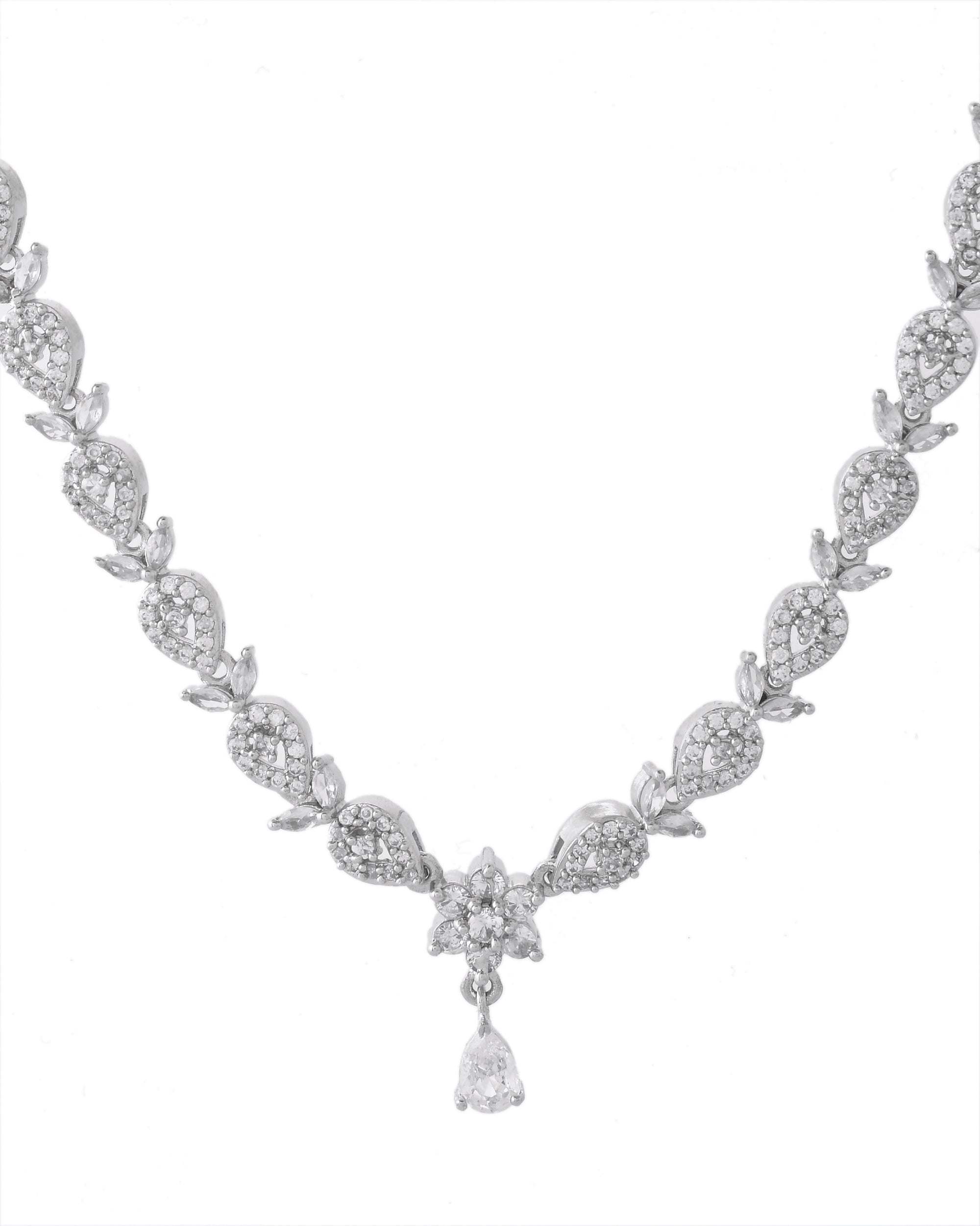 VOJ Silver Plated AD Studded Classic Jewellery Set