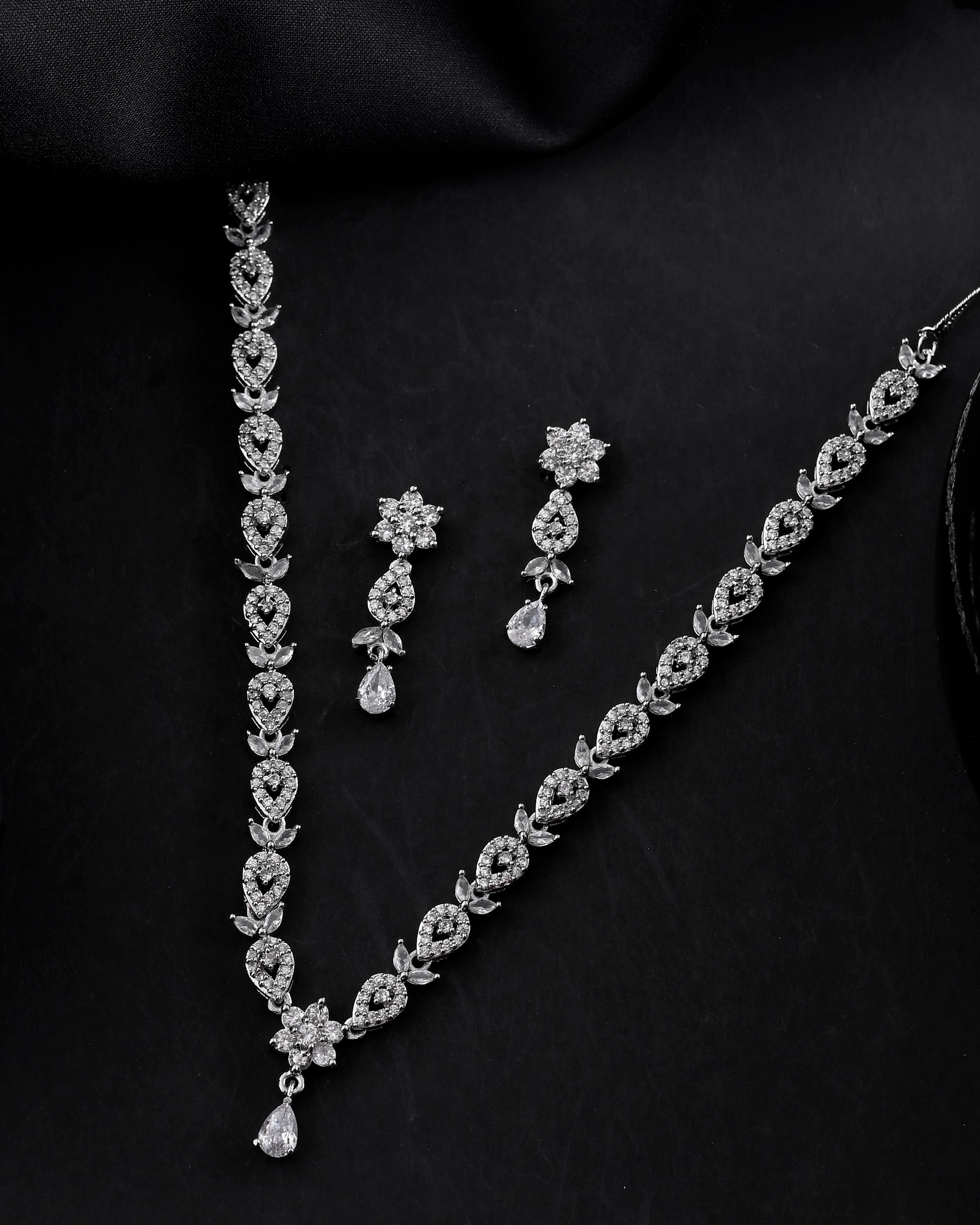 VOJ Silver Plated AD Studded Classic Jewellery Set