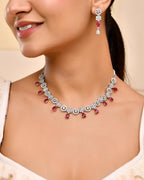 VOJ Silver Plated AD Studded Circular Shape Jewellery Set