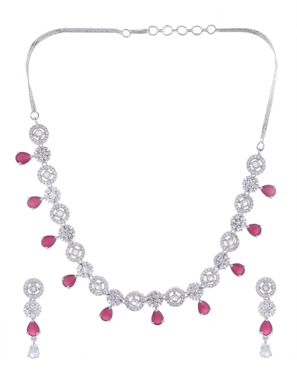 VOJ Silver Plated AD Studded Circular Shape Jewellery Set
