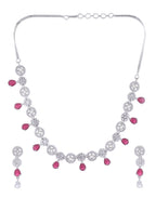 VOJ Silver Plated AD Studded Circular Shape Jewellery Set