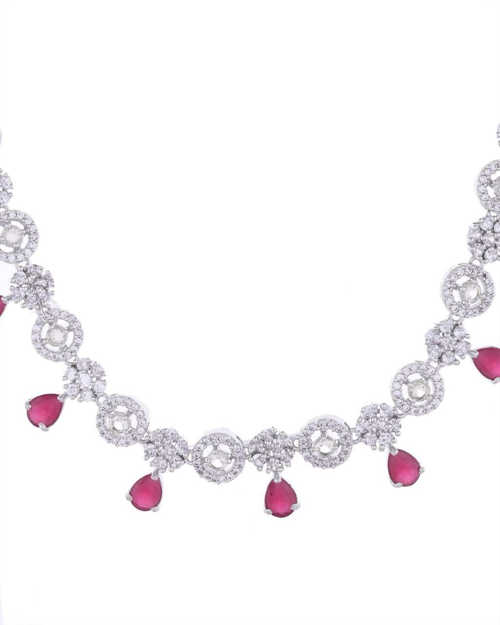 VOJ Silver Plated AD Studded Circular Shape Jewellery Set