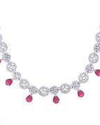 VOJ Silver Plated AD Studded Circular Shape Jewellery Set