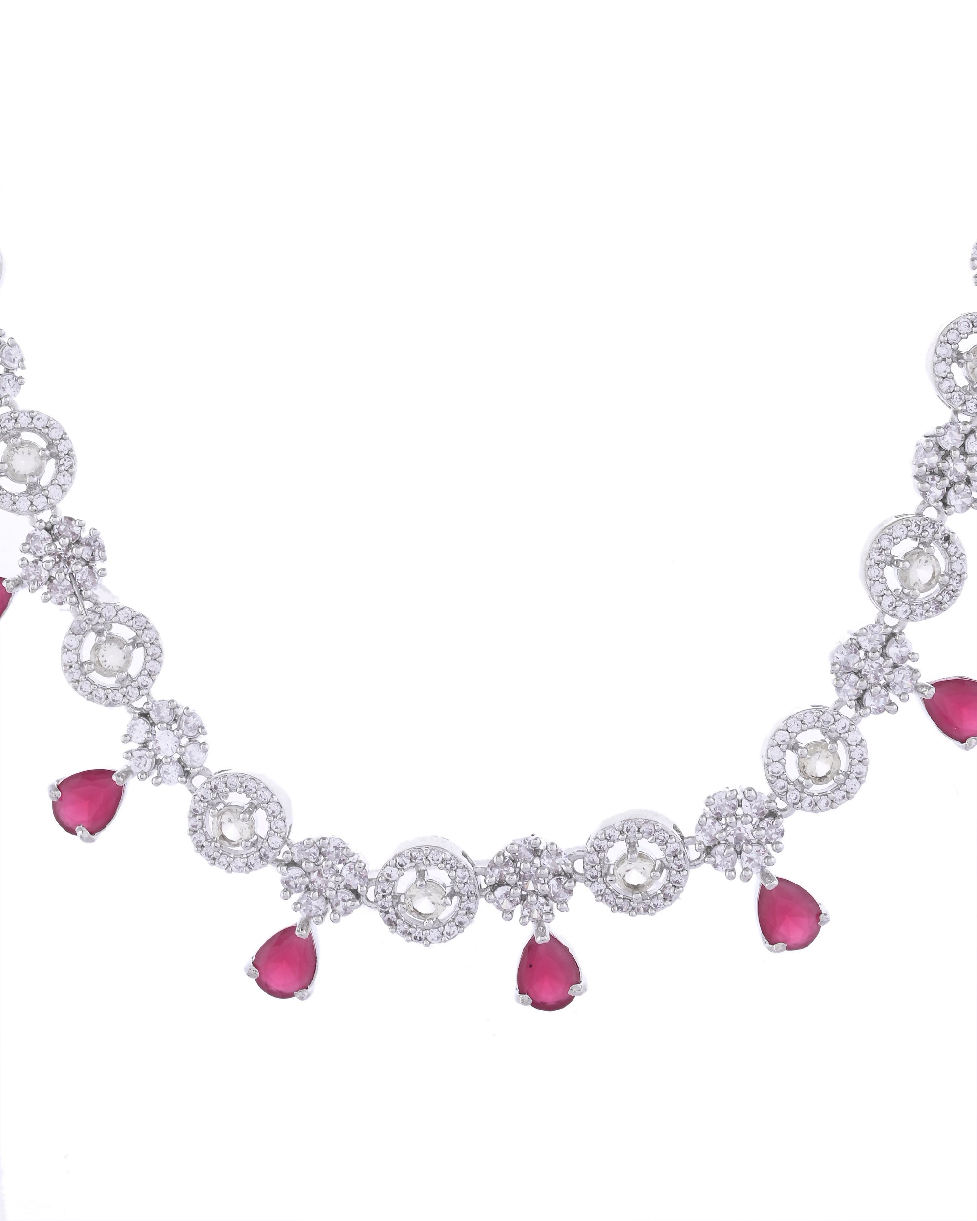 VOJ Silver Plated AD Studded Circular Shape Jewellery Set