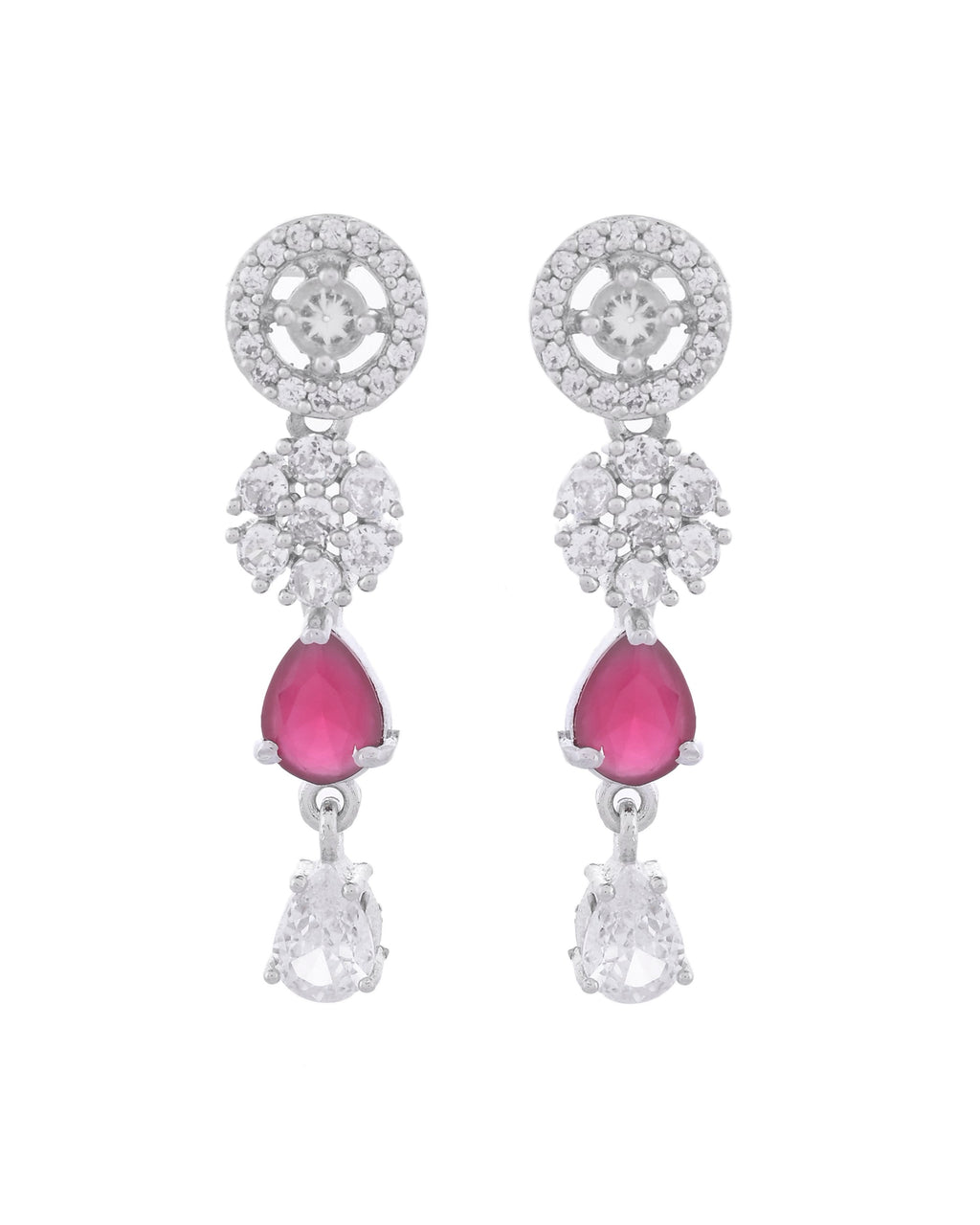 VOJ Silver Plated AD Studded Circular Shape Jewellery Set