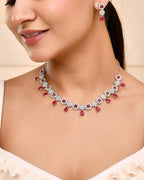VOJ Silver Plated White And Marron AD Studded Circular Shape Jewellery Set