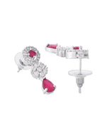 VOJ Silver Plated White And Marron AD Studded Circular Shape Jewellery Set