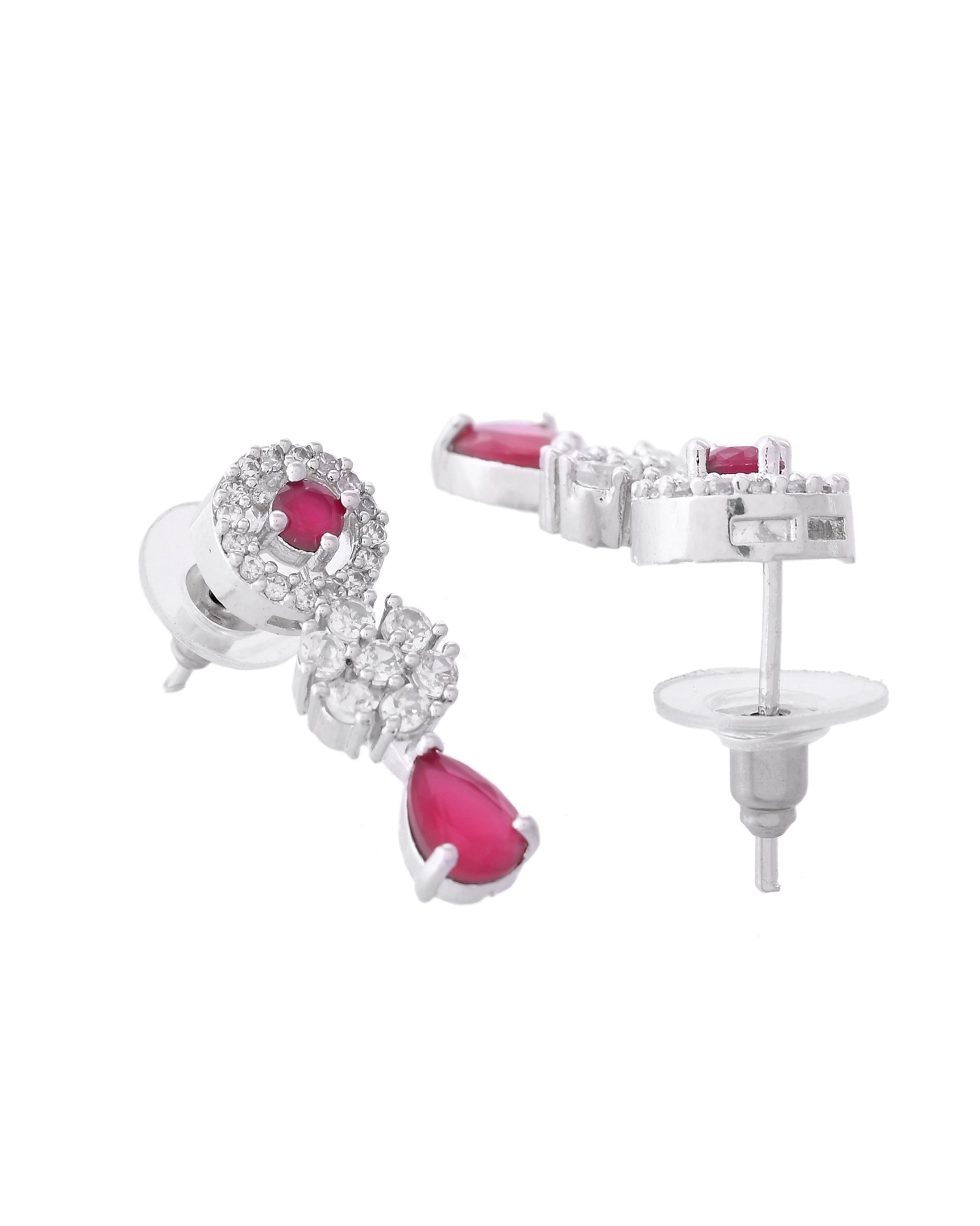 VOJ Silver Plated White And Marron AD Studded Circular Shape Jewellery Set