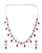 VOJ Silver Plated White And Marron AD Studded Circular Shape Jewellery Set