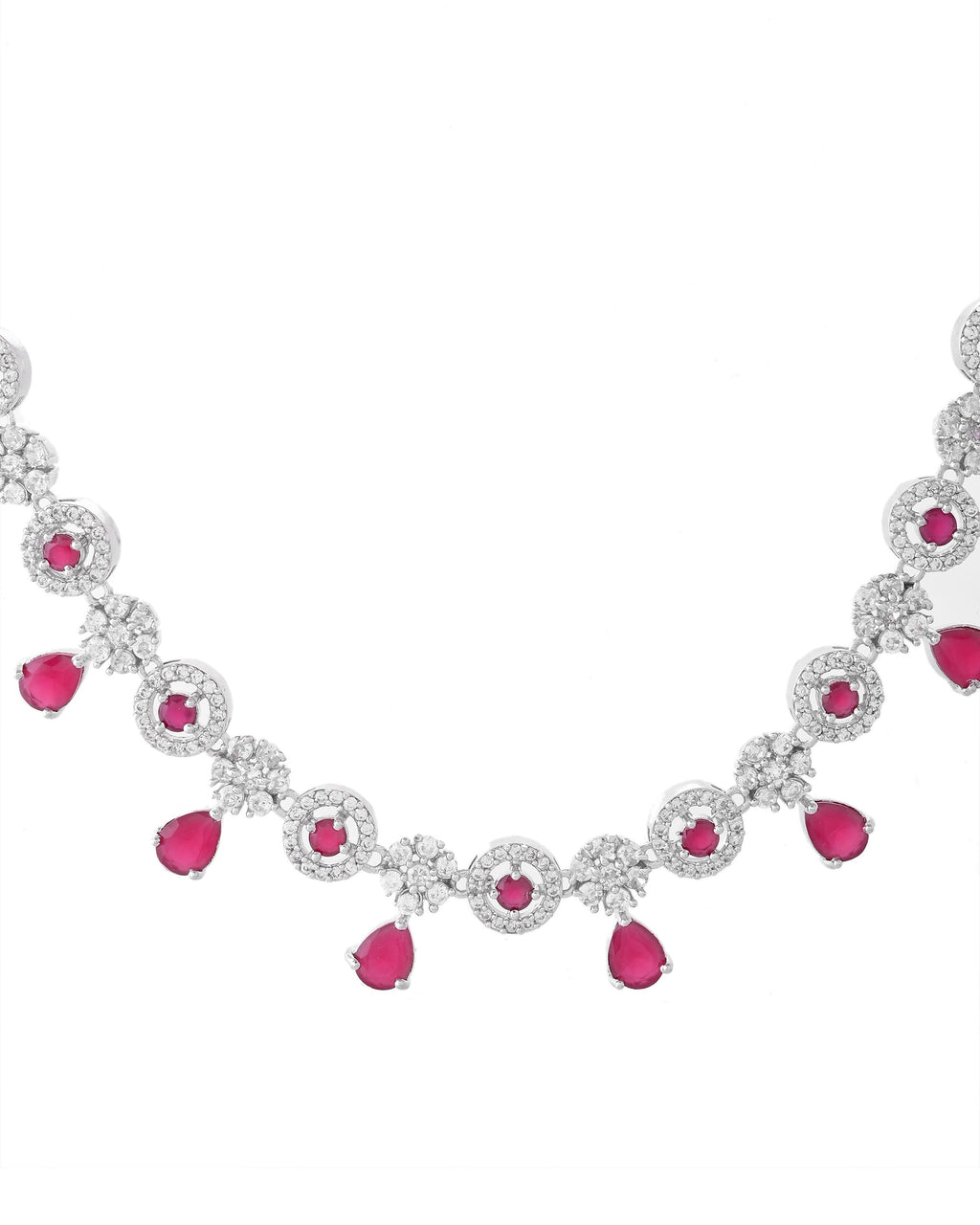 VOJ Silver Plated White And Marron AD Studded Circular Shape Jewellery Set