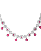 VOJ Silver Plated White And Marron AD Studded Circular Shape Jewellery Set