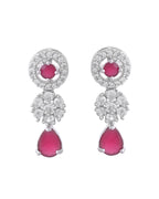 VOJ Silver Plated White And Marron AD Studded Circular Shape Jewellery Set