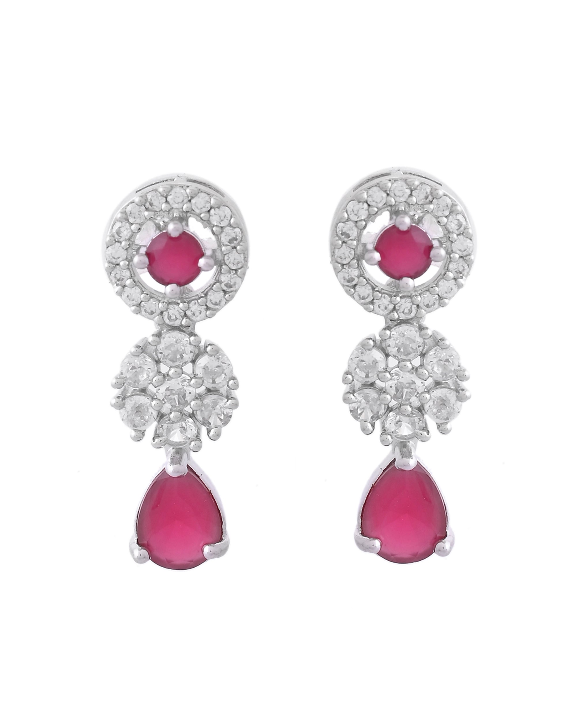 VOJ Silver Plated White And Marron AD Studded Circular Shape Jewellery Set