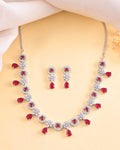 VOJ Silver Plated White And Marron AD Studded Circular Shape Jewellery Set