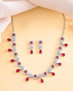 VOJ Silver Plated White And Marron AD Studded Circular Shape Jewellery Set