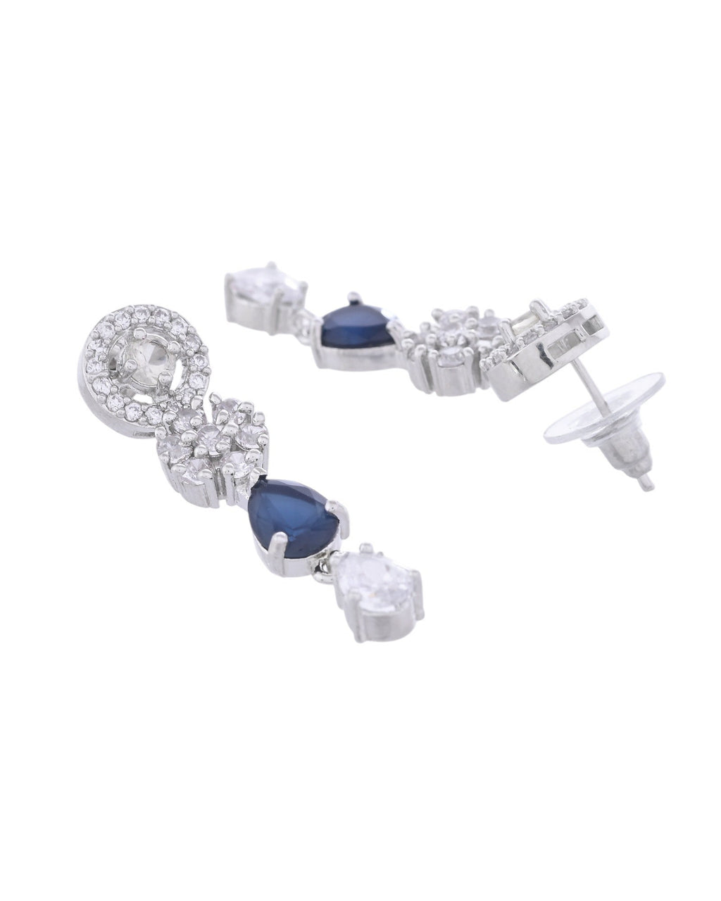 VOJ Silver Plated AD Studded Circular Shape With Black Stones Jewellery Set