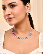 VOJ Silver Plated Pink Stone Studded Rectangular AD Jewellery Set