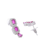 VOJ Silver Plated Pink Stone Studded Rectangular AD Jewellery Set