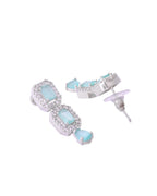 VOJ Silver Plated Sea Green Stone Studded Rectangular AD Jewellery Set