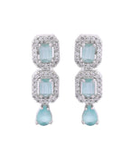 VOJ Silver Plated Sea Green Stone Studded Rectangular AD Jewellery Set
