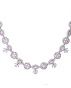 VOJ Silver Toned White And Baby Pink Stone Studded AD Jewellery Set