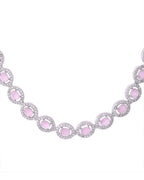 VOJ Silver Toned Baby Pink Stone Studded Circular AD Jewellery Set