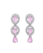 VOJ Silver Toned Baby Pink Stone Studded Circular AD Jewellery Set