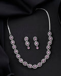 VOJ Silver Toned Baby Pink Stone Studded Circular AD Jewellery Set