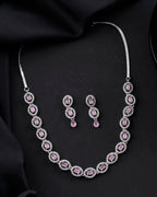 VOJ Silver Toned Baby Pink Stone Studded Circular AD Jewellery Set