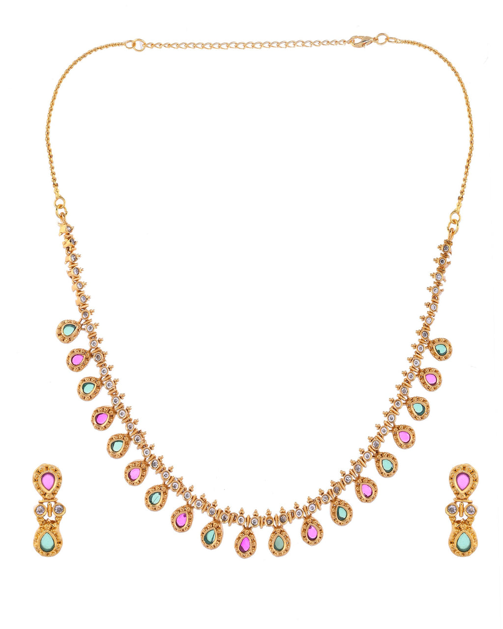 VOJ Gold Toned AD Stone Studded Classic Jewellery Set