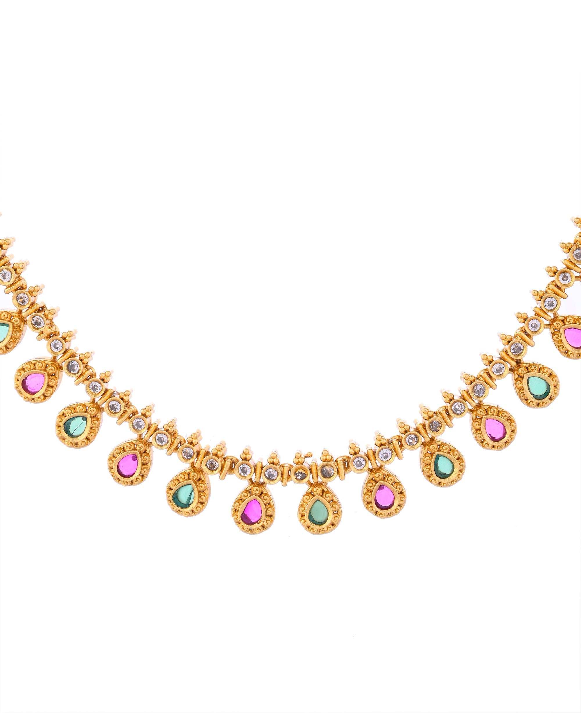 VOJ Gold Toned AD Stone Studded Classic Jewellery Set