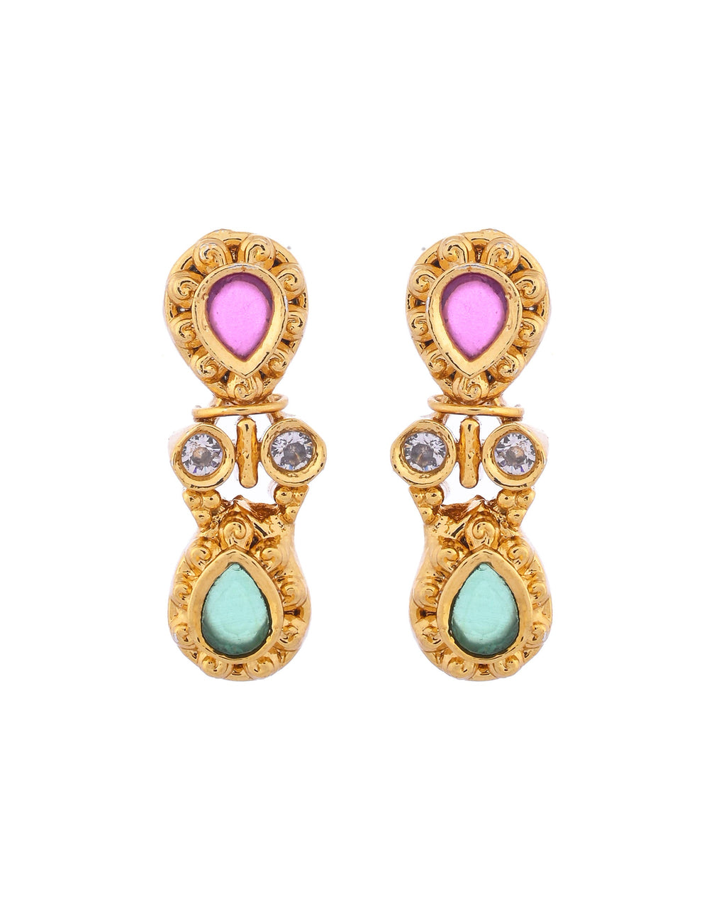 VOJ Gold Toned AD Stone Studded Classic Jewellery Set