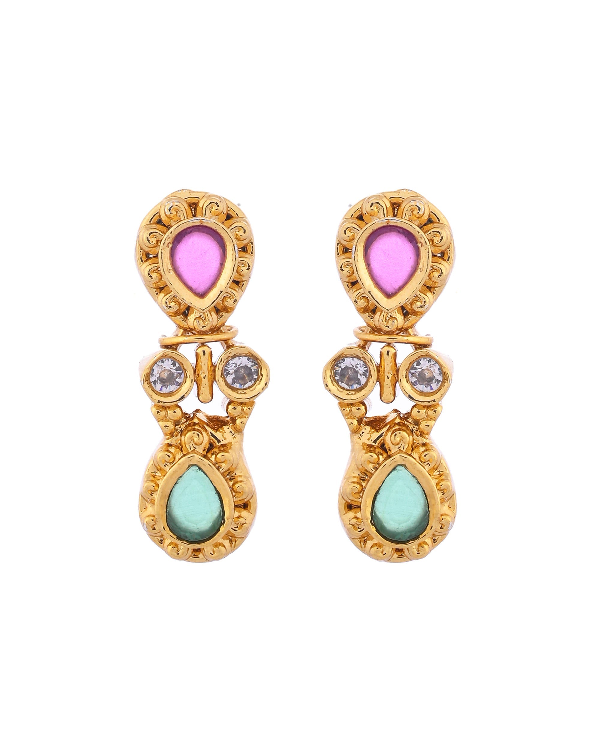 VOJ Gold Toned AD Stone Studded Classic Jewellery Set