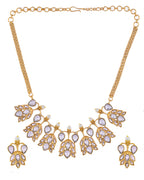 VOJ Gold-Polished Floral Shaped Stone Studded Designer Jewellery Set