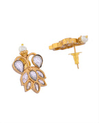 VOJ Gold-Polished Floral Shaped Stone Studded Designer Jewellery Set
