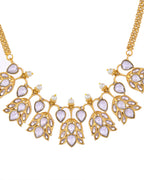 VOJ Gold-Polished Floral Shaped Stone Studded Designer Jewellery Set