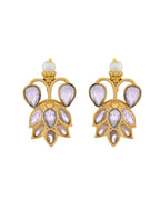 VOJ Gold-Polished Floral Shaped Stone Studded Designer Jewellery Set