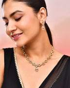 VOJ Gold-Polished Floral Shaped AD Studded Elgent Jewellery Set