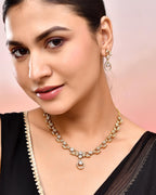 VOJ Gold-Polished Floral Shaped AD Studded Elgent Jewellery Set