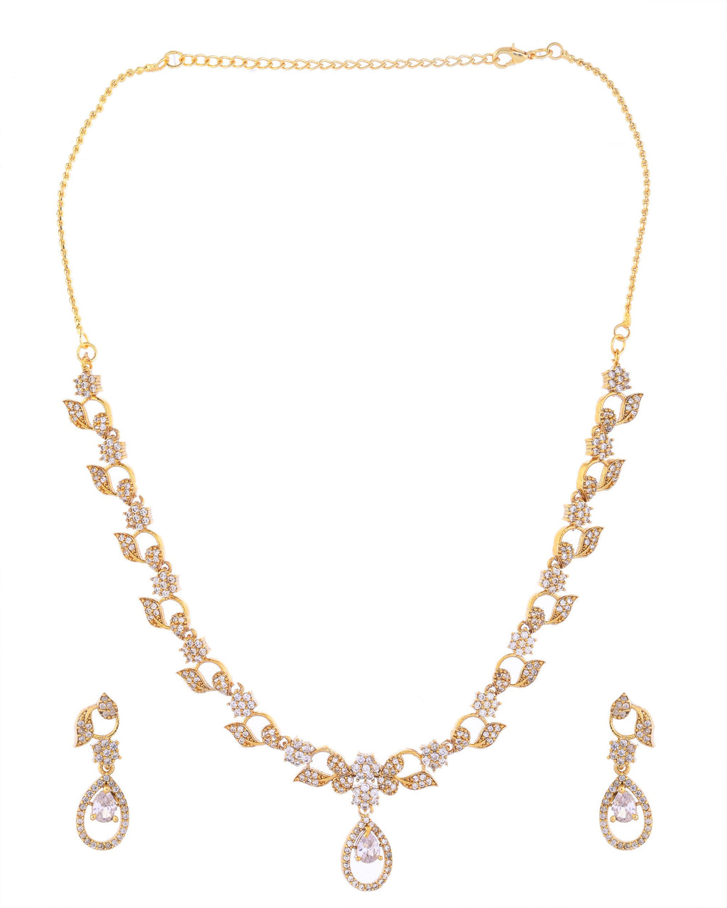 VOJ Gold-Polished Floral Shaped AD Studded Elgent Jewellery Set