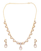 VOJ Gold-Polished Floral Shaped AD Studded Elgent Jewellery Set