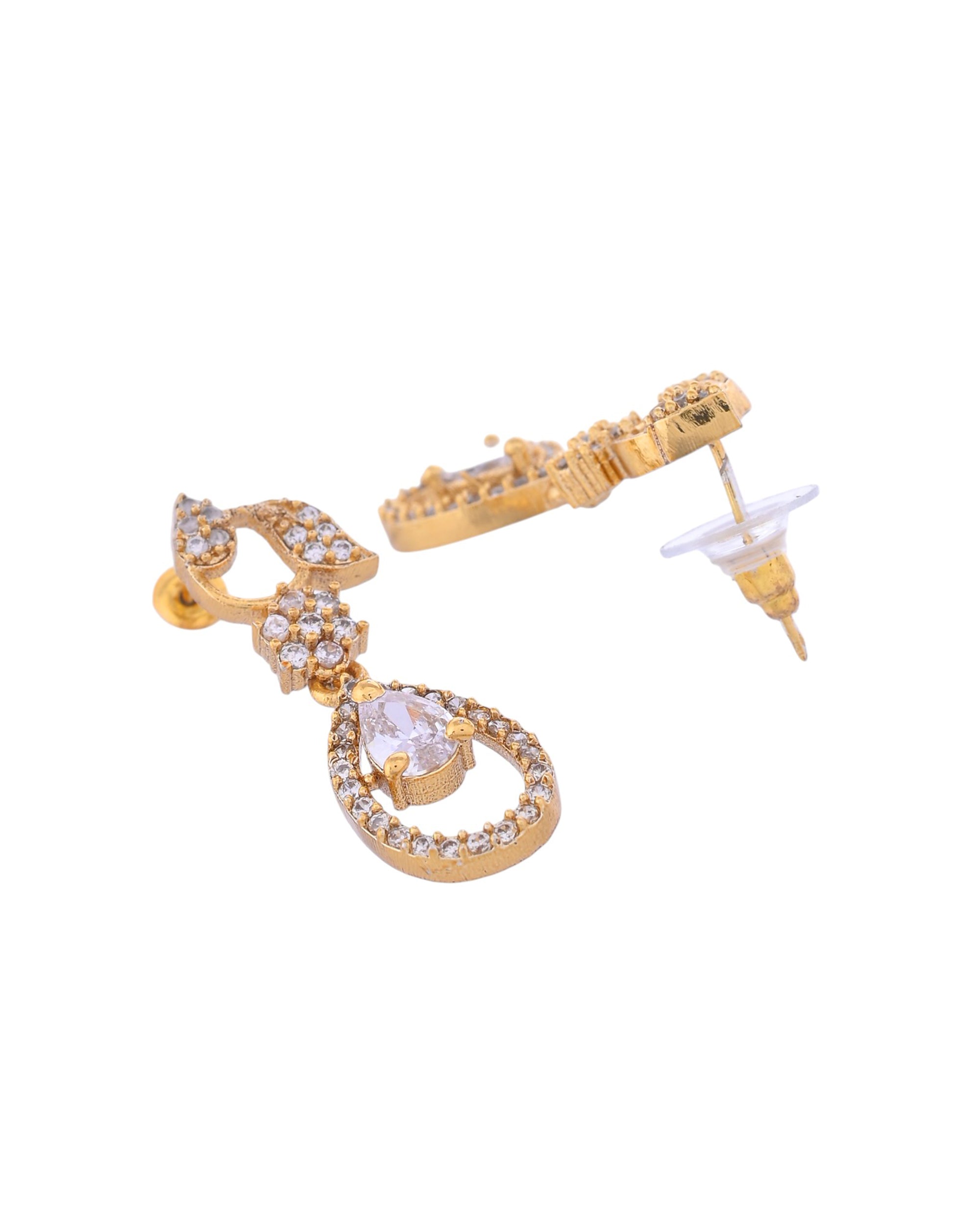VOJ Gold-Polished Floral Shaped AD Studded Elgent Jewellery Set