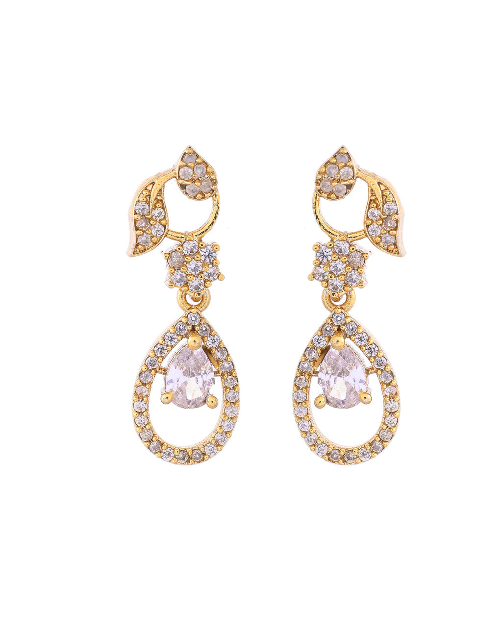 VOJ Gold-Polished Floral Shaped AD Studded Elgent Jewellery Set