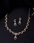 VOJ Gold-Polished Floral Shaped AD Studded Elgent Jewellery Set