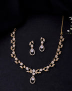 VOJ Gold-Polished Floral Shaped AD Studded Elgent Jewellery Set