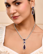 VOJ Silver Plated Purple AD & Cubic Zirconia Studded Necklace Set