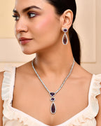 VOJ Silver Plated Purple AD & Cubic Zirconia Studded Necklace Set