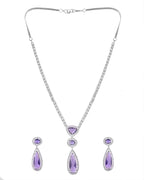 VOJ Silver Plated Purple AD & Cubic Zirconia Studded Necklace Set