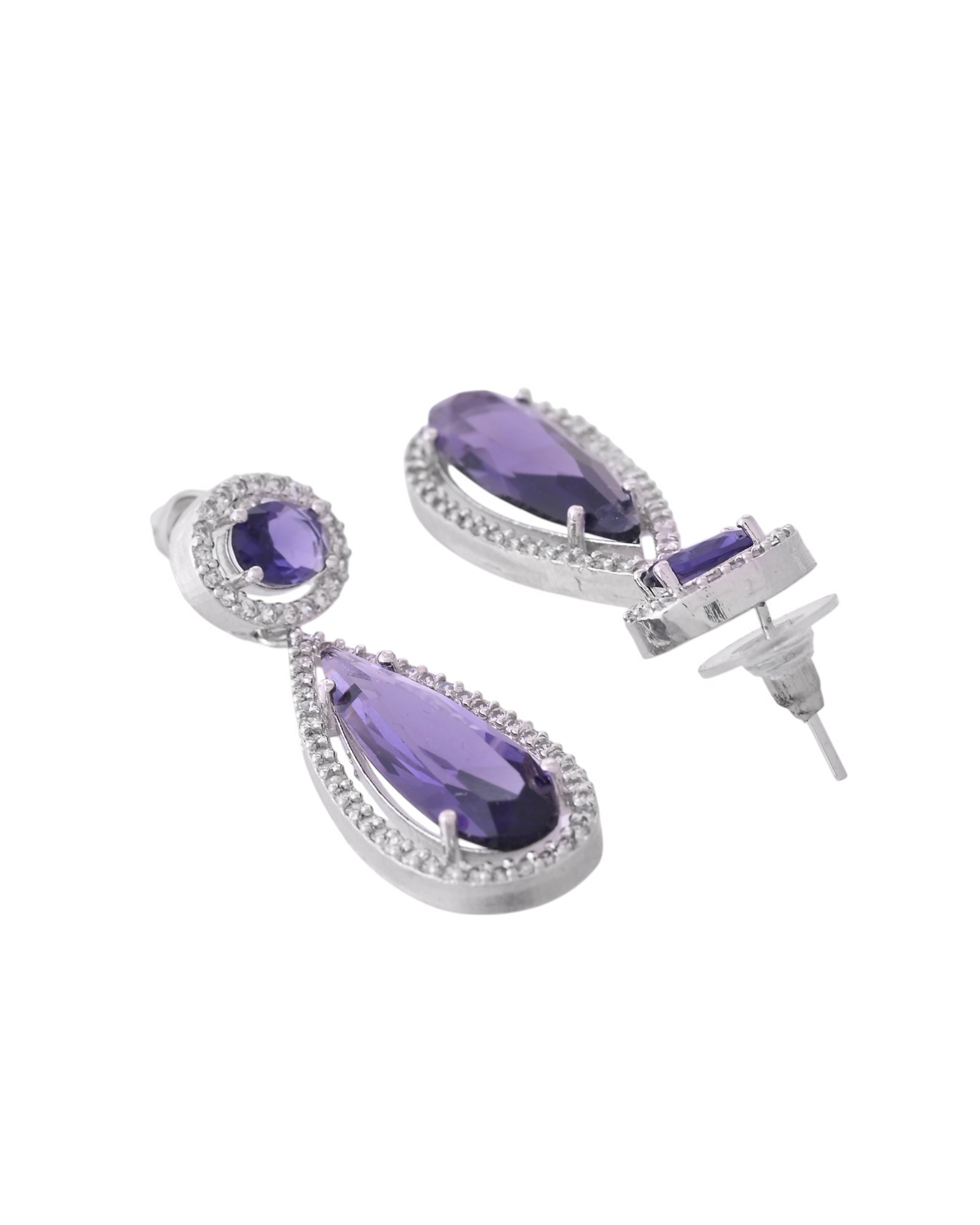 VOJ Silver Plated Purple AD & Cubic Zirconia Studded Necklace Set